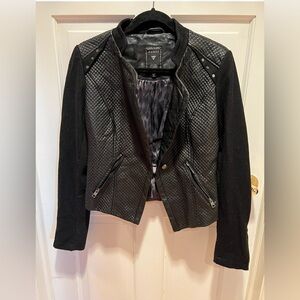 Guess Black Moto Jacket with Stud Accents & with Animal Print Lining - Size M